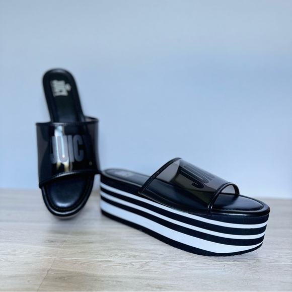 Black & white striped Juicy by juicy couture platform Y2K style sandals - Picture 10 of 10